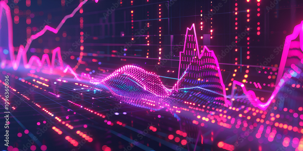 Abstract Digital Financial Graph with Neon Lines, Data Visualization in Modern Finance Abstract Digital Financial Graph with Neon Lines, Data Visualization in Modern Finance