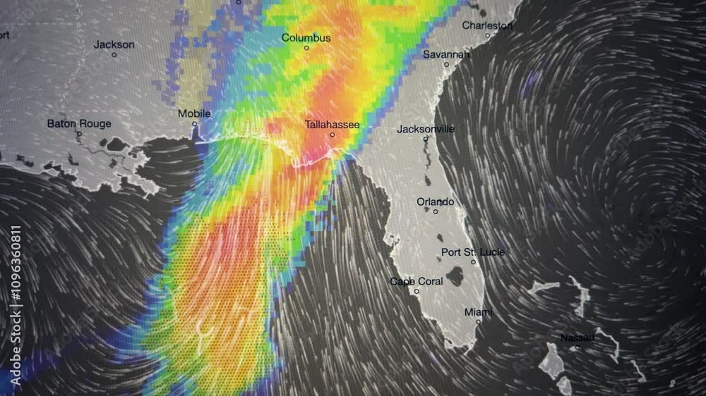 Map Movement of Thunderclouds, South Coast of the United States, Loop Video