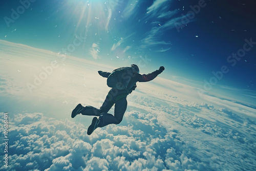 Wallpaper Mural Parachutist with parachute makes heavenly adventure against on landscape Torontodigital.ca