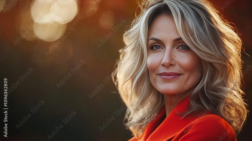 Radiant character smiling vibrant orange outfit autumn natural setting warmth glow banner energy. Radiant character smiling vibrant orange outfit autumn natural setting warmth glow banner energy.