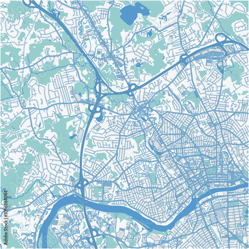 Map of Methuen in Massachusetts in a professional blue style. Contains layered vector with roads water, parks, etc. photo