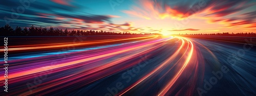 Racing Track at Sunset with Streaks of Light