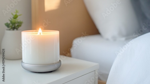 Create a soothing bedtime ambiance with a glowing aromatherapy candle designed to enhance relaxation and promote better sleep Ideal for bedrooms or peaceful spaces combines beauty with wellness photo