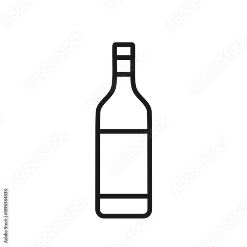 Alcoholic drink like vodka, cognac, absinthe bottle line icon. Web design element with editable stroke. Spirits and strong drinks concept. Vector illustration isolated on white background. Flat symbol