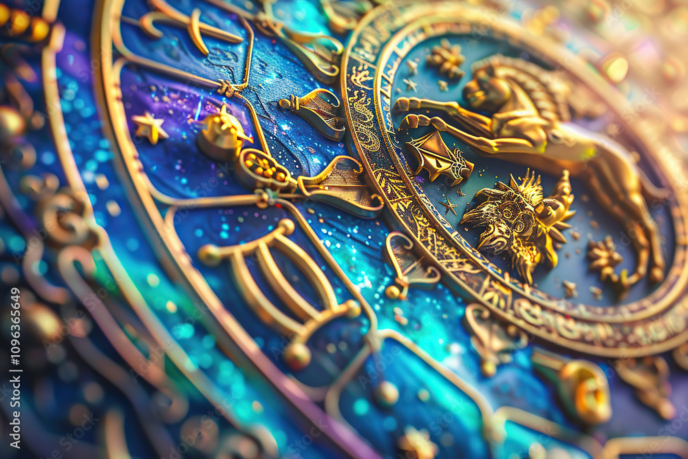 Obraz premium Astrological composition with zodiac circle in signs and symbols