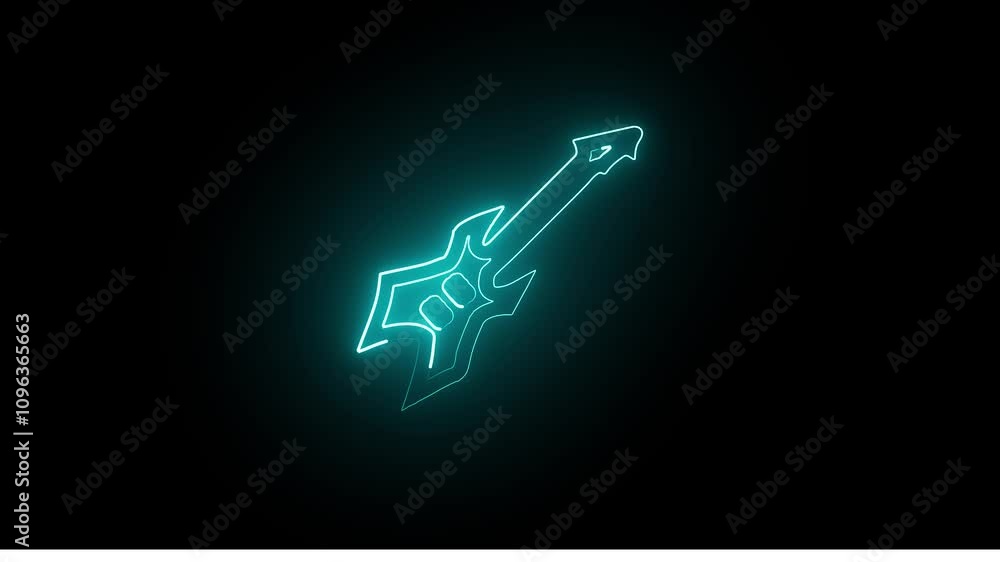Electric Guitar Neon Sign Glowing Blue on Dark Background for Music and Rock Themes Electric Guitar Neon Sign Glowing Blue on Dark Background for Music and Rock Themes