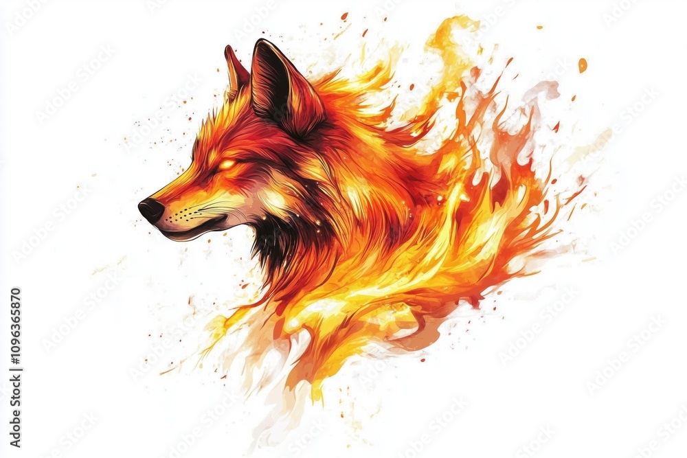 Naklejka premium Dynamic wolf with glowing orange fur