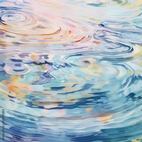 abstract watercolour ripples in a pastel lake with soft reflections