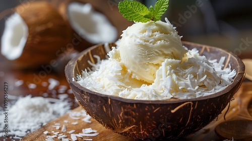 Grated coconut mixed with scum ice cream