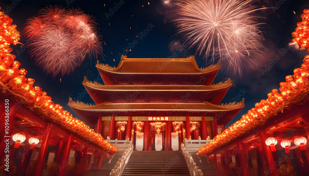 Fireworks Over a Chinese Temple Fireworks Over a Chinese Temple