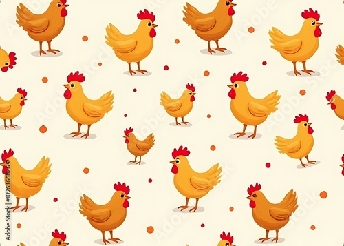 Fried chicken vector graphic in cute doodle style available as seamless pattern for use as colorful background. photo