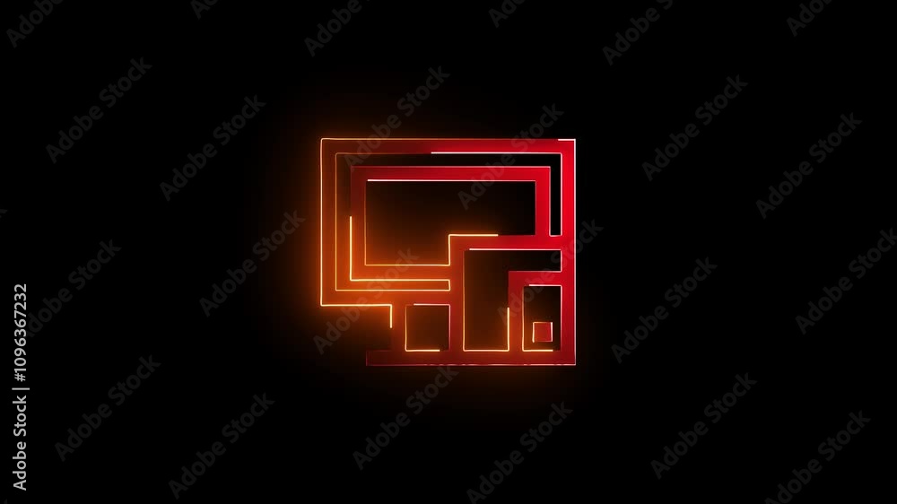 Green glowing neon device all the video interface symbol illuminated on dark background Green glowing neon device all the video interface symbol illuminated on dark background