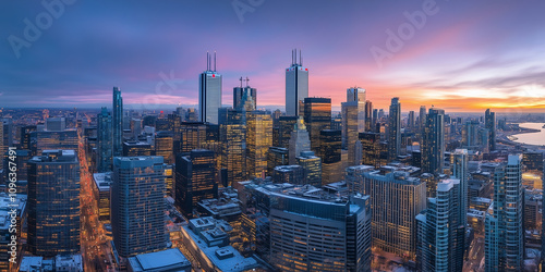 Wallpaper Mural Modern City Skyline with Office Buildings and Drone View at Sunset Torontodigital.ca