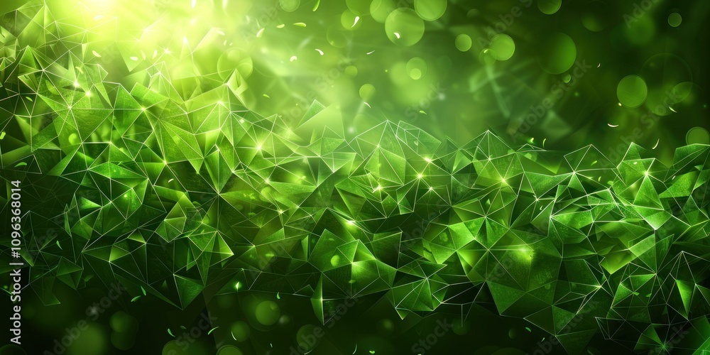 Abstract Green Polygonal Pattern with Glowing Lights and Bokeh Abstract Green Polygonal Pattern with Glowing Lights and Bokeh