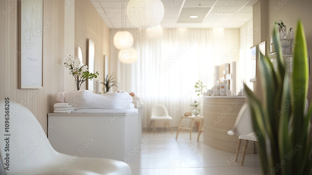 Fototapeta premium tranquil spa interior with soft lighting and calming decor