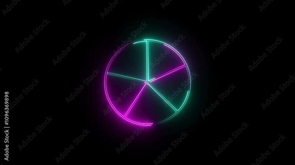 Neon light glowing rainbow circle animation on black background. Neon Symbol on black background. Neon light glowing rainbow circle animation on black background. Neon Symbol on black background.