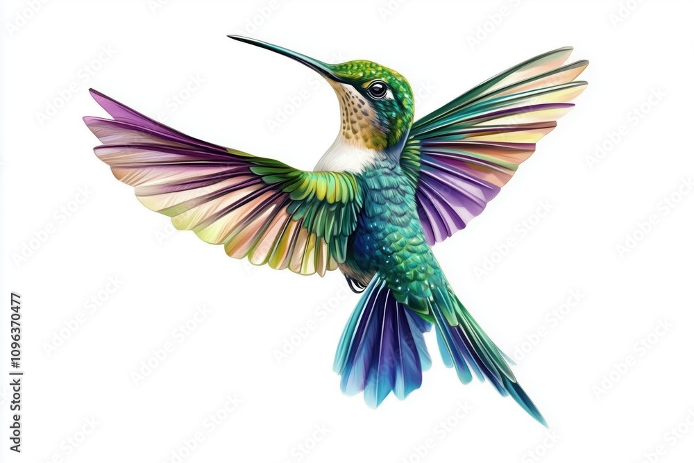 Obraz premium Colorful feathers and smooth gradients in hummingbird tattoo