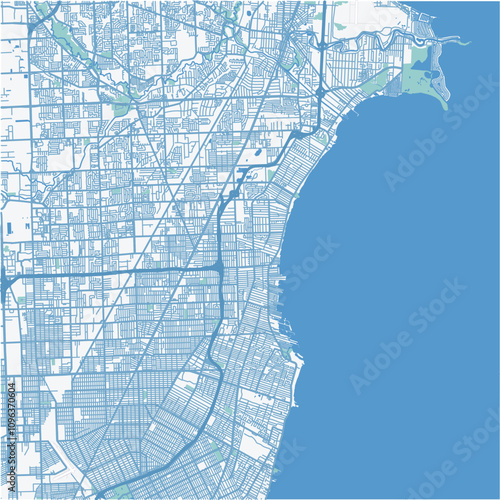 Map of Saint Clair Shores in Michigan in a professional blue style. Contains layered vector with roads water, parks, etc.