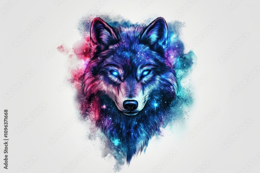 Wolf tattoo with cosmic flair and glowing features Wolf tattoo with cosmic flair and glowing features