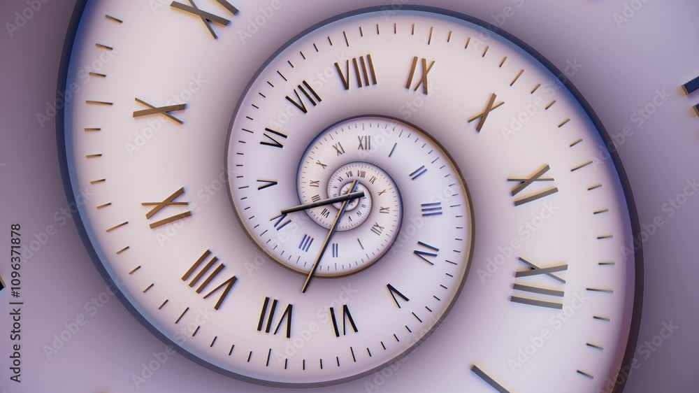 Abstract modern white spiral clock dial with arabic numerals. Concept of Infinite time, deadline, scheduling, time and space, past, present and future. Abstract modern white spiral clock dial with arabic numerals. Concept of Infinite time, deadline, scheduling, time and space, past, present and future.