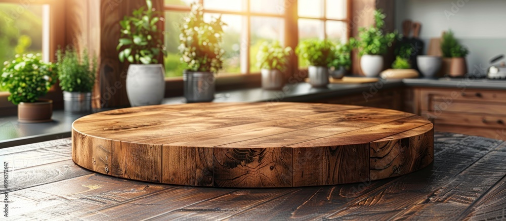 Rustic Wooden Cutting Board on a Table in a Kitchen Rustic Wooden Cutting Board on a Table in a Kitchen