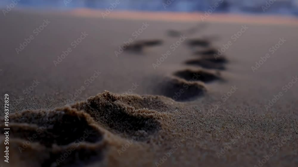 Document the gradual disappearance of footprints in the sand, symbolizing the passage of time and the impermanence of moments.
