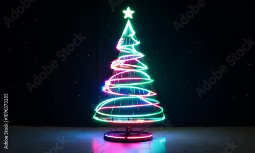 Wallpaper Mural Rotating neon blue and pink Christmas tree on dark black studio background Torontodigital.ca