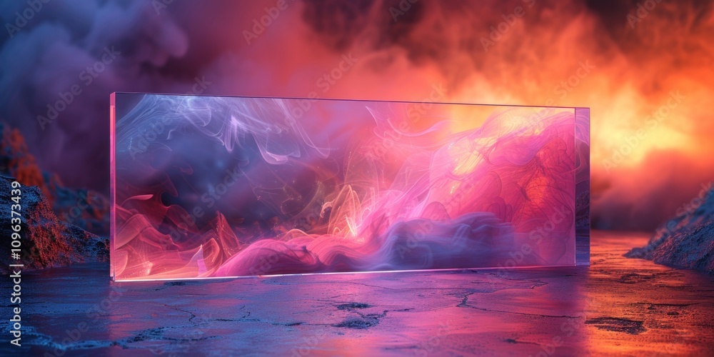 Glass Frame With Abstract Smoke, 3D Render Glass Frame With Abstract Smoke, 3D Render