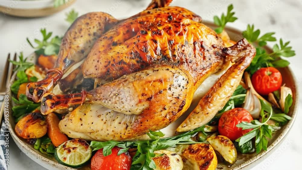 Delicious roast chicken presenting on platter Delicious roast chicken presenting on platter