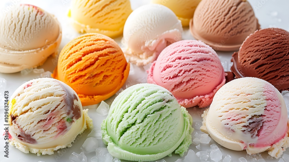 Ice cream scoops featuring a variety of colors and flavors Ice cream scoops featuring a variety of colors and flavors