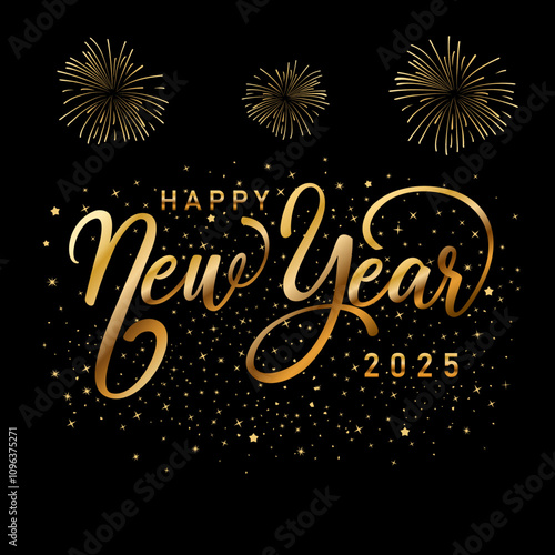 Happy new year celebrating card 2025 on black background
