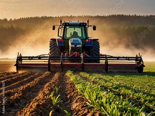 combine harvester working in the field