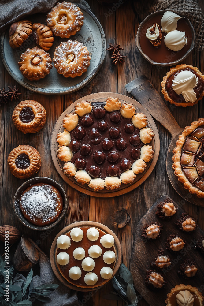 Fototapeta premium Chestnut Pastries with Whipped Cream and Caramel