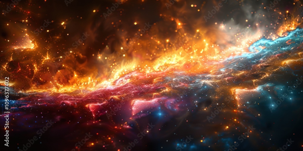 Cosmic Nebula with Fiery and Icy Hues Cosmic Nebula with Fiery and Icy Hues