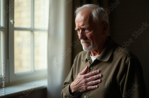 Healthcare concept, A man has severe heart pain and chest pain suffocating. photo