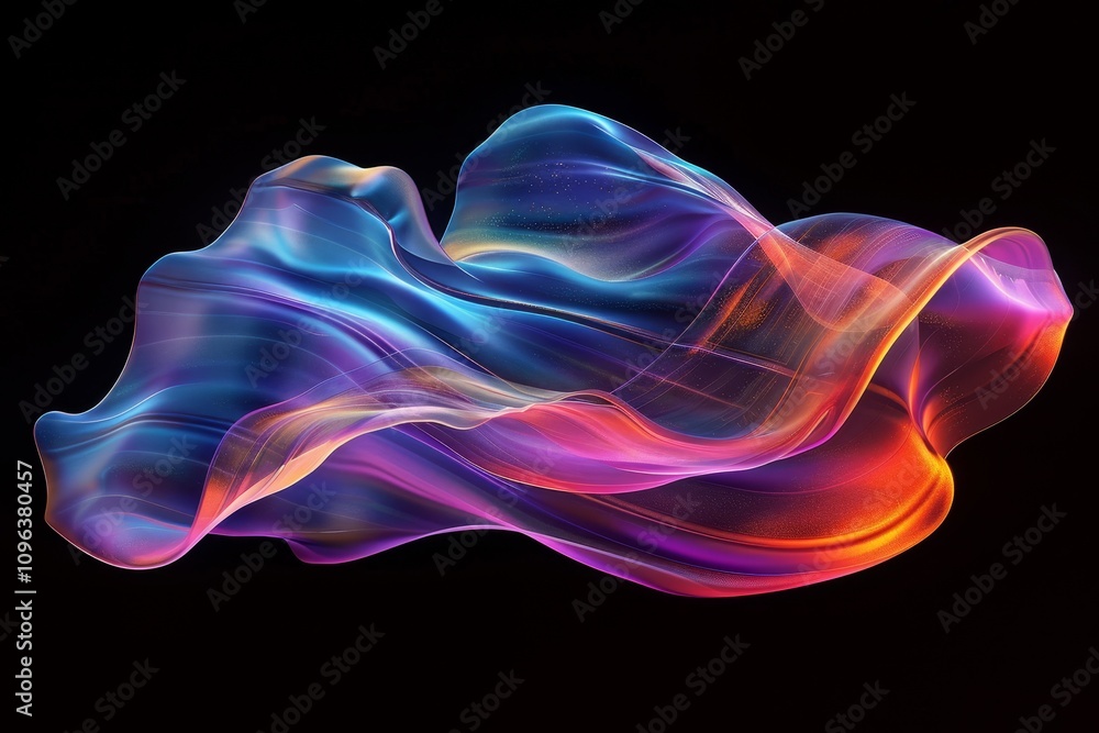 Vibrant flowing fabric waves in a spectrum of colors against a dark background Vibrant flowing fabric waves in a spectrum of colors against a dark background