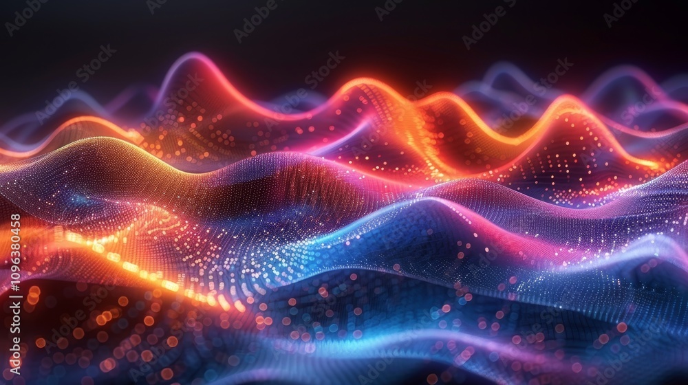 Fototapeta premium Colorful abstract waves with glowing patterns create a vibrant visual experience at night
