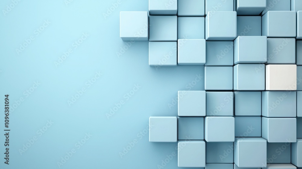 Anti tracking technology concepts. A modern design featuring a cluster of light blue cubes against a soft blue background, with one cube standing out in white. Anti tracking technology concepts. A modern design featuring a cluster of light blue cubes against a soft blue background, with one cube standing out in white.