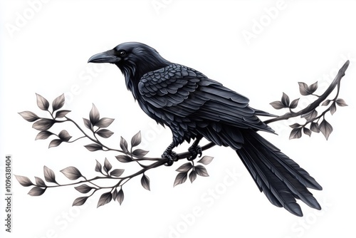 Detailed raven tattoo with intricate feather details
