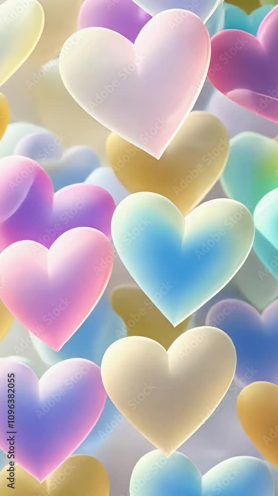 Pastel hearts floating creating romantic background Pastel hearts floating creating romantic background
