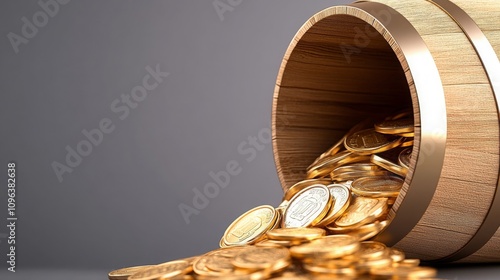 Overflowing Wooden Barrel of Gold Coins Wealth Finance Abundance photo