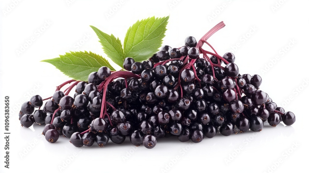 Close-up of Fresh Elderberries with Leaves Close-up of Fresh Elderberries with Leaves