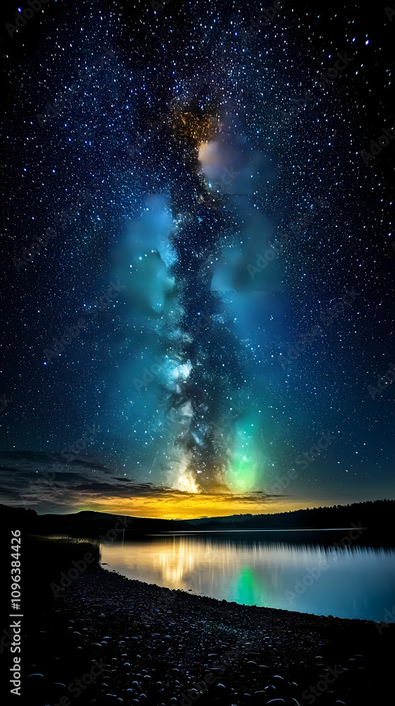 Obraz premium Beautiful auroras accompanied a huge and beautiful starry sky. A starry sky conceals nothing. The picture should have layers, a sense of depth, a sense of detail, high-definition.