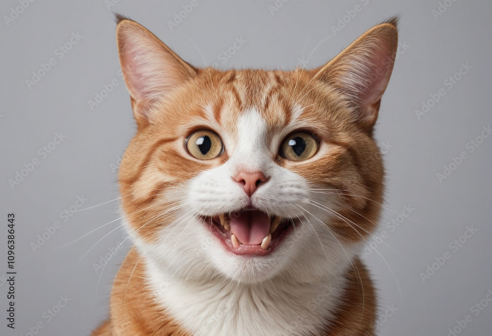 Portrait view of a regular happy smiling cat, ultra realistic, candid, social media, avatar image, plain solid background Portrait view of a regular happy smiling cat, ultra realistic, candid, social media, avatar image, plain solid background