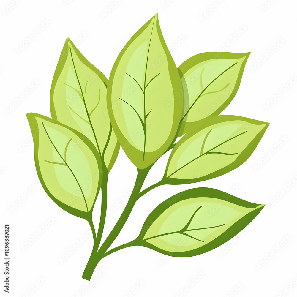 Fototapeta premium Simple Line Drawing of Green Leaves in Vector Illustration Style