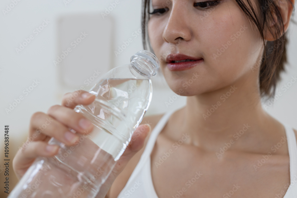 Asian young female sporty drinking water from water bottle while exercising. stay hydrated per day. Healthy fit woman fresh wellness. Drinking water makes you feel good. Asian young female sporty drinking water from water bottle while exercising. stay hydrated per day. Healthy fit woman fresh wellness. Drinking water makes you feel good.