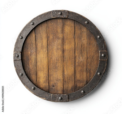 Isolated 3D rendering of an old Viking wooden shield. photo