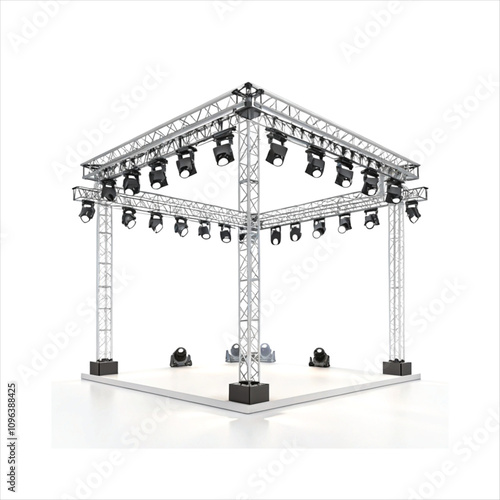 stage lighting rig with hanging spotlights 3d mode