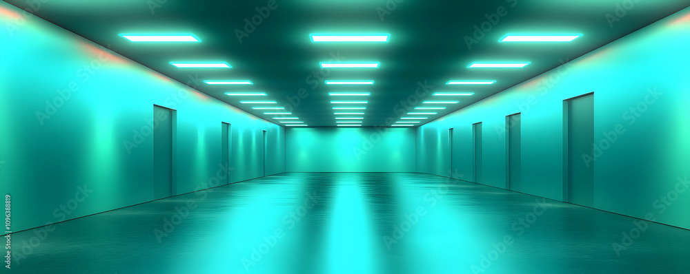 Teal Corridor with Fluorescent Lights Teal Corridor with Fluorescent Lights