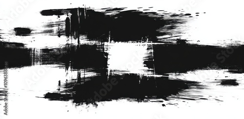 Close-up of an artist's brush painting a black and white checkered racing flag, fluttering in the wind, isolated on a white background. photo